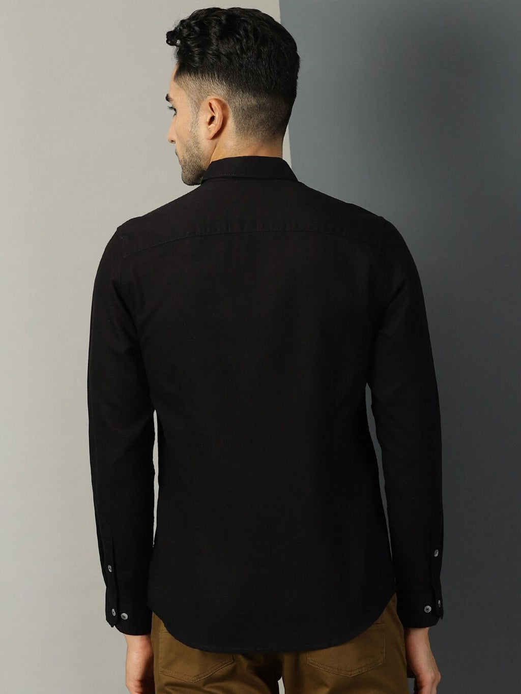 Black Typography Printed Classic Regular Fit Casual Shirt For Men