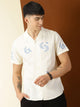Thomas Scott Men Off White Premium Short Sleeves Regular Fit Cuban Collar Conversational Printed Cotton Casual Shirt