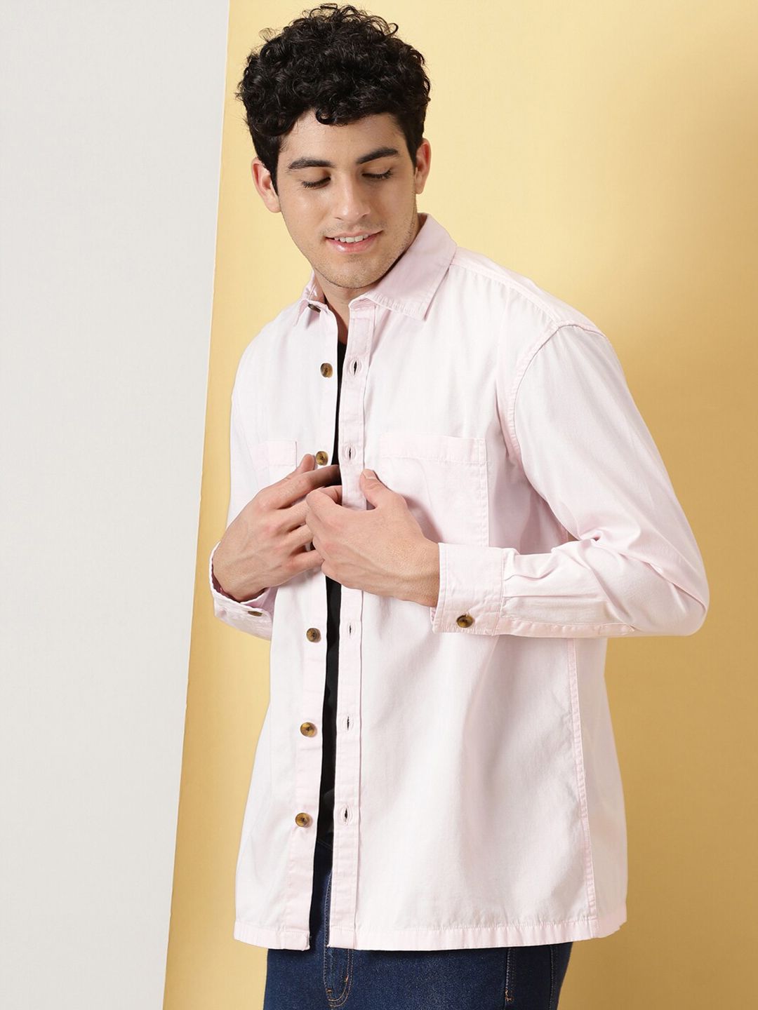 Pink Smart Pure Cotton Oversized Casual Shirt For Men