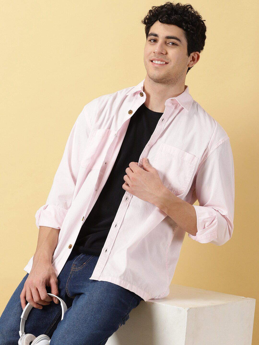 Pink Smart Pure Cotton Oversized Casual Shirt For Men