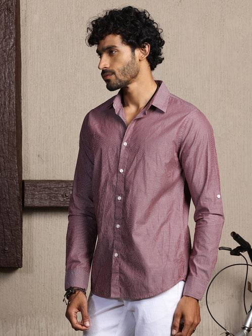 Thomas Scott Men Spread Collar Long Sleeves Cotton Regular Fit Striped Premium Casual Shirt