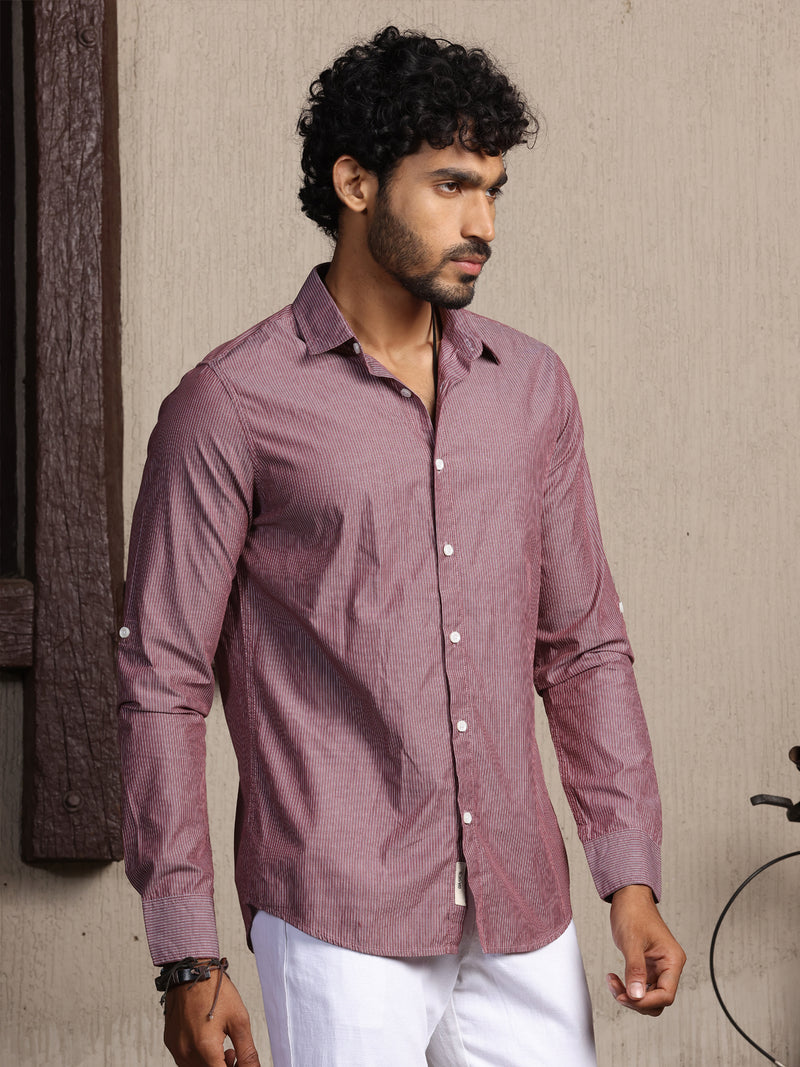 Thomas Scott Men Spread Collar Long Sleeves Cotton Regular Fit Striped Premium Casual Shirt
