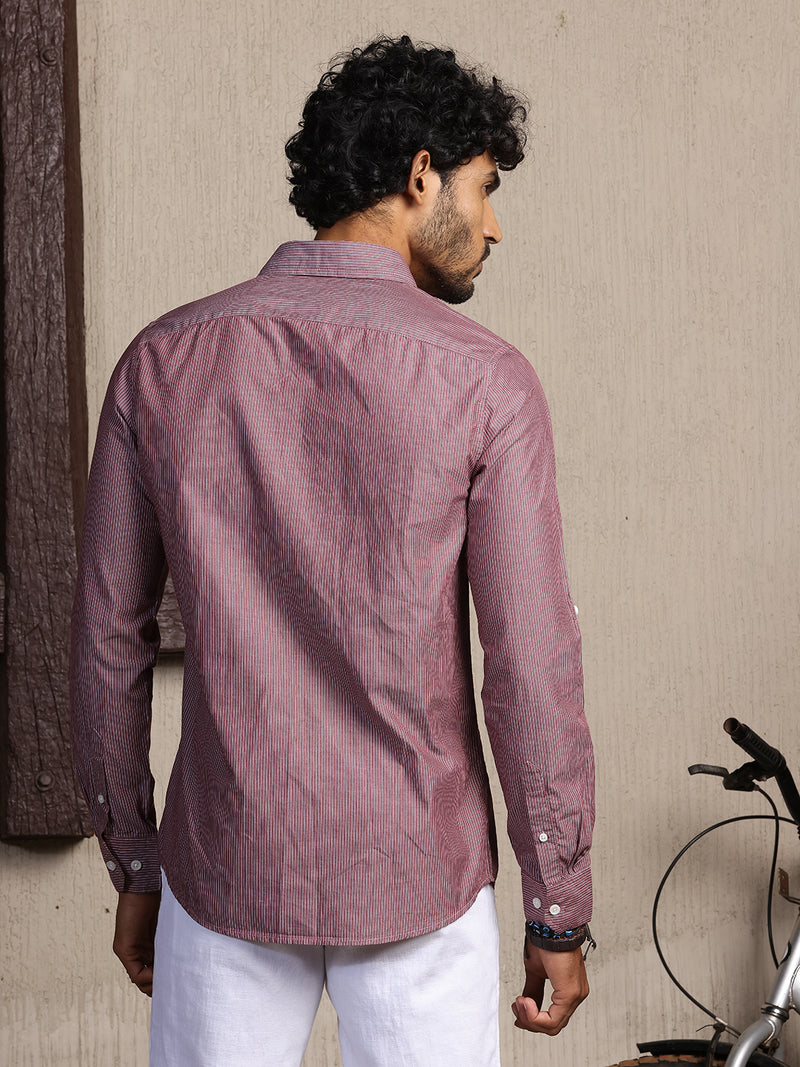 Thomas Scott Men Spread Collar Long Sleeves Cotton Regular Fit Striped Premium Casual Shirt