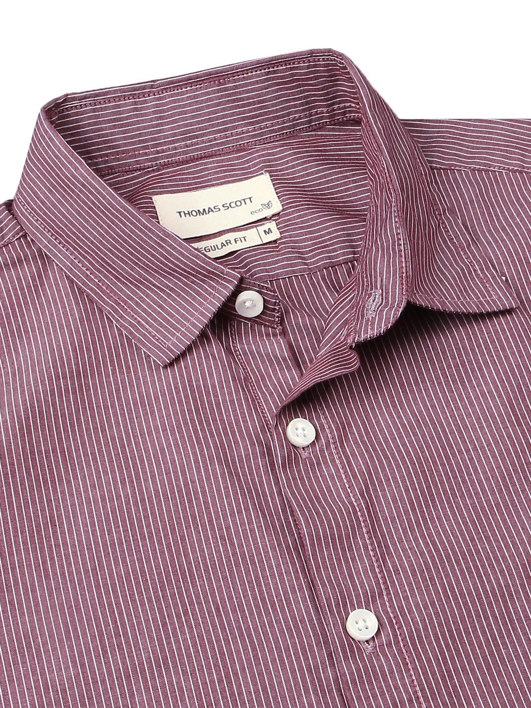 Thomas Scott Men Spread Collar Long Sleeves Cotton Regular Fit Striped Premium Casual Shirt