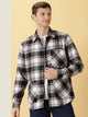 Thomas Scott Men Black Classic Oversize Fit Long Sleeves Spread Collar Tartan Checks Knitted Casual Shirt