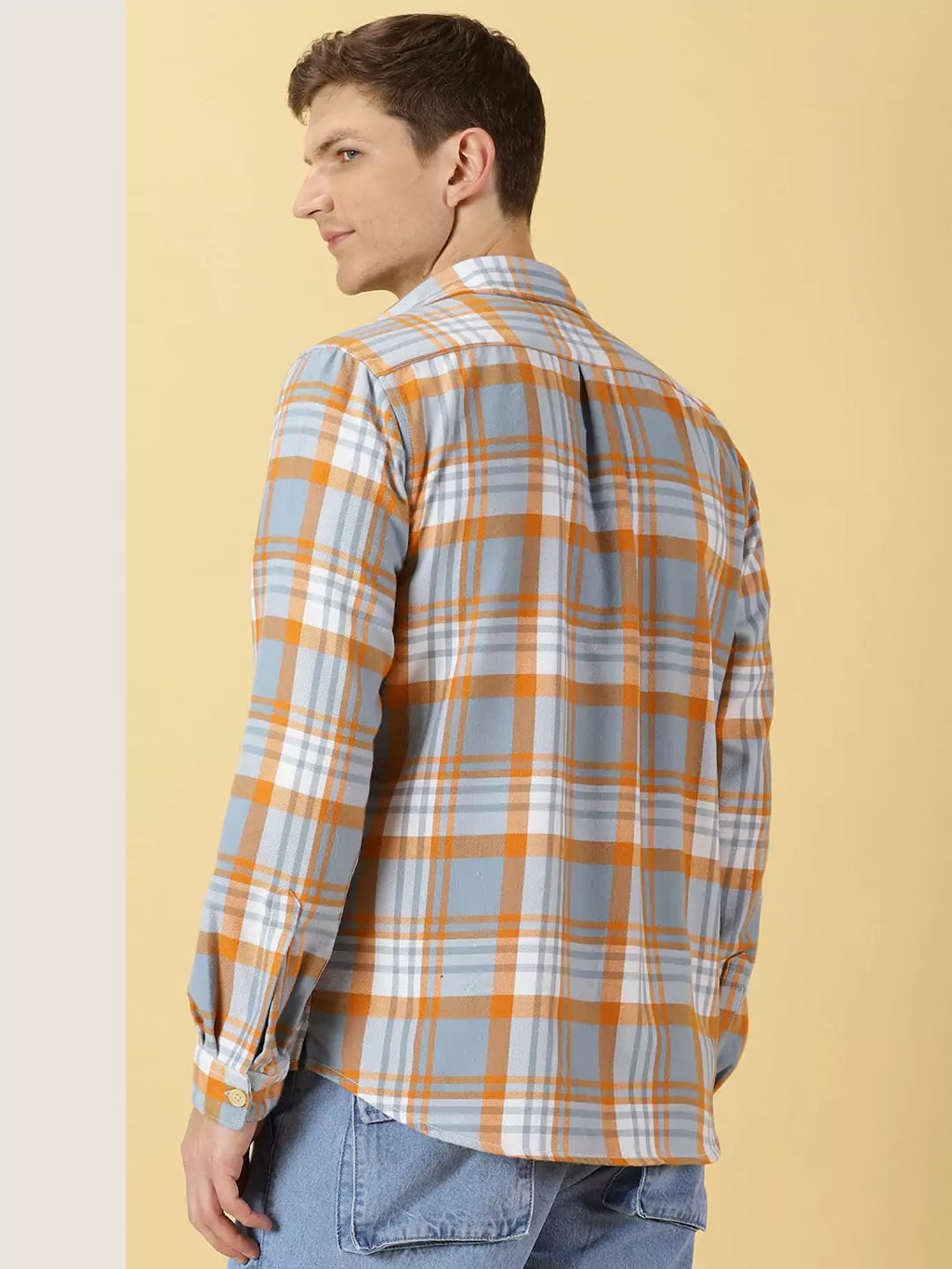 Thomas Scott Men Classic Spread Collar Long Sleeves Checked Oversized Casual Shirt