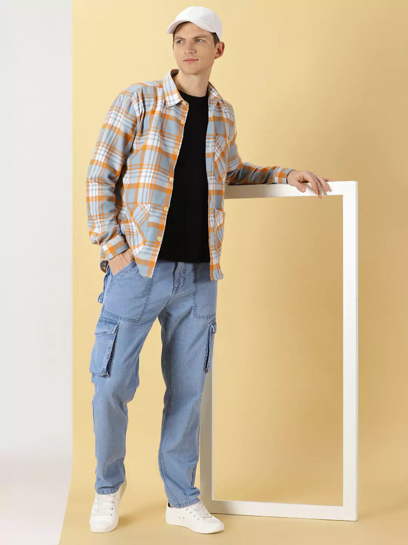 Thomas Scott Men Classic Spread Collar Long Sleeves Checked Oversized Casual Shirt