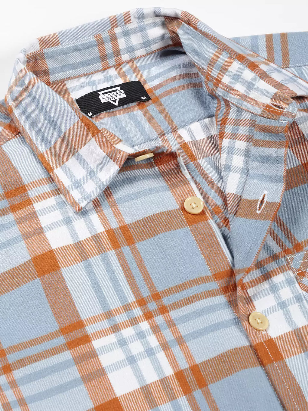 Thomas Scott Men Classic Spread Collar Long Sleeves Checked Oversized Casual Shirt