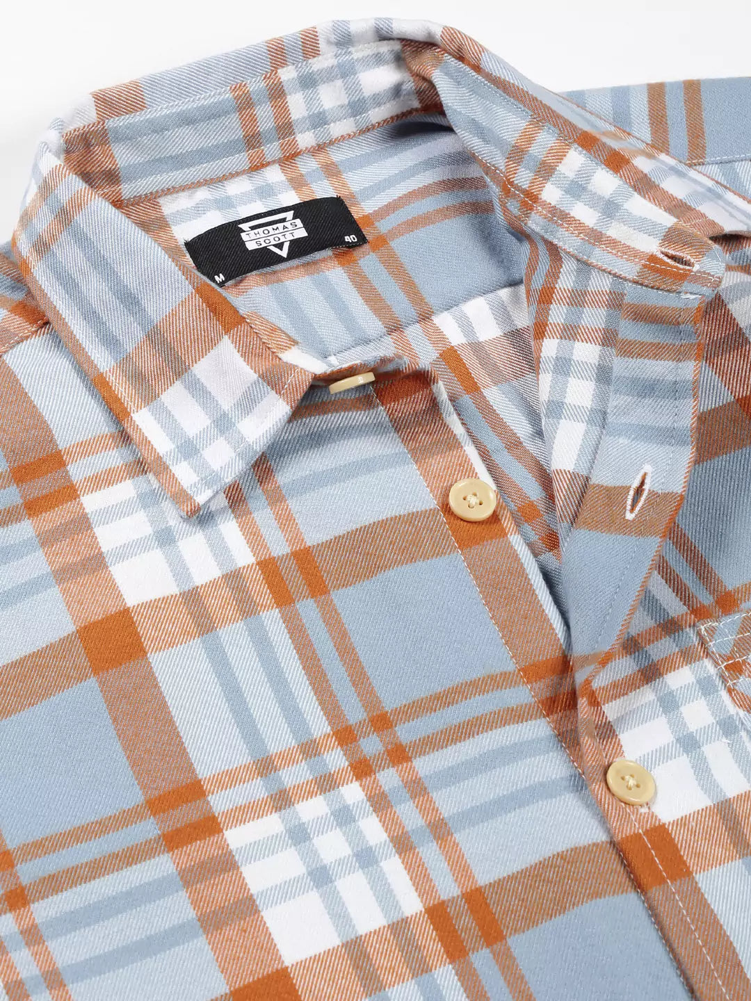 Thomas Scott Men Classic Spread Collar Long Sleeves Checked Oversized Casual Shirt