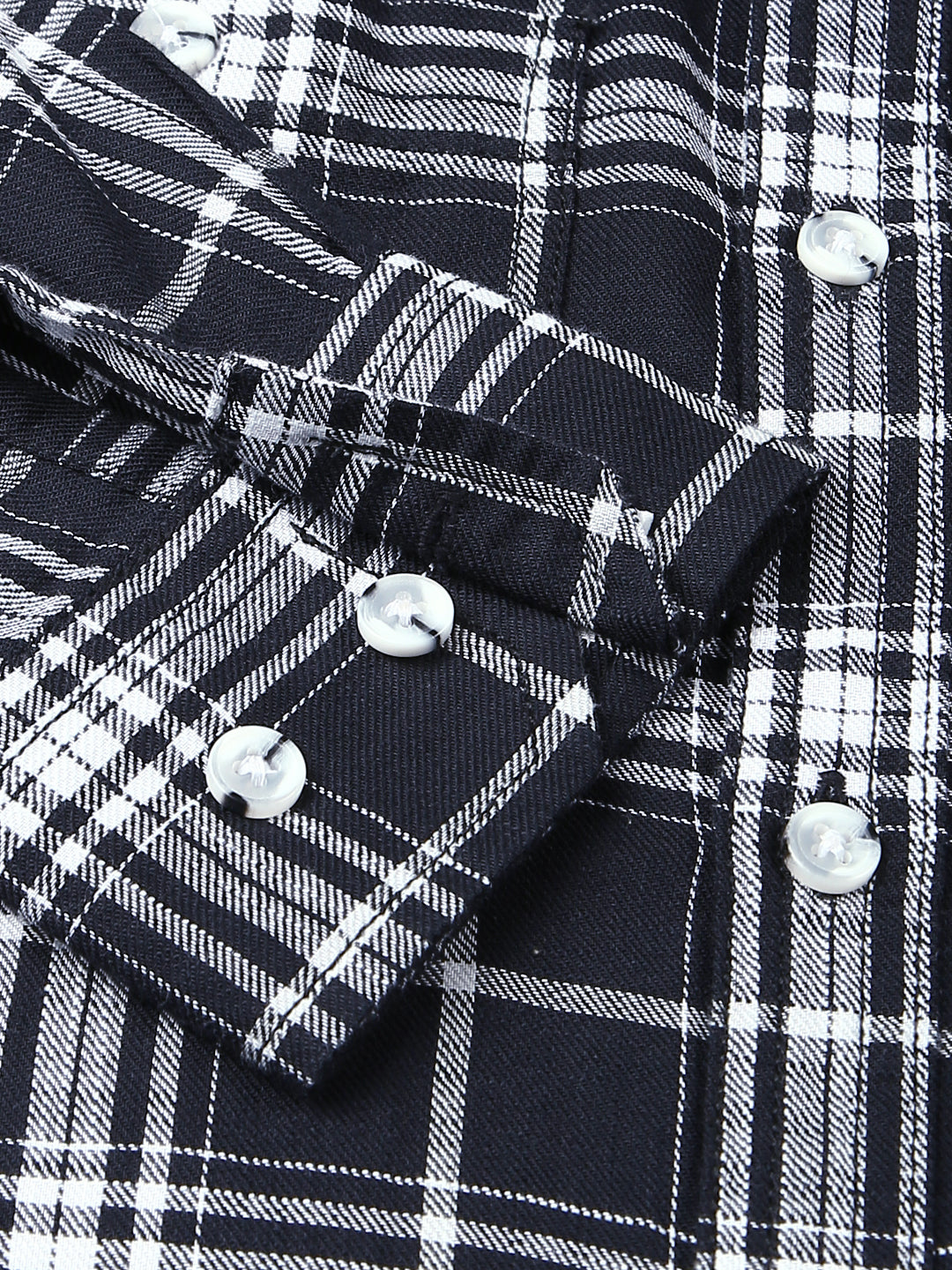 Thomas Scott Men Black Slim Fit Long Sleeves Spread Collar Tartan Checks 100% Cotton Casual Shirt