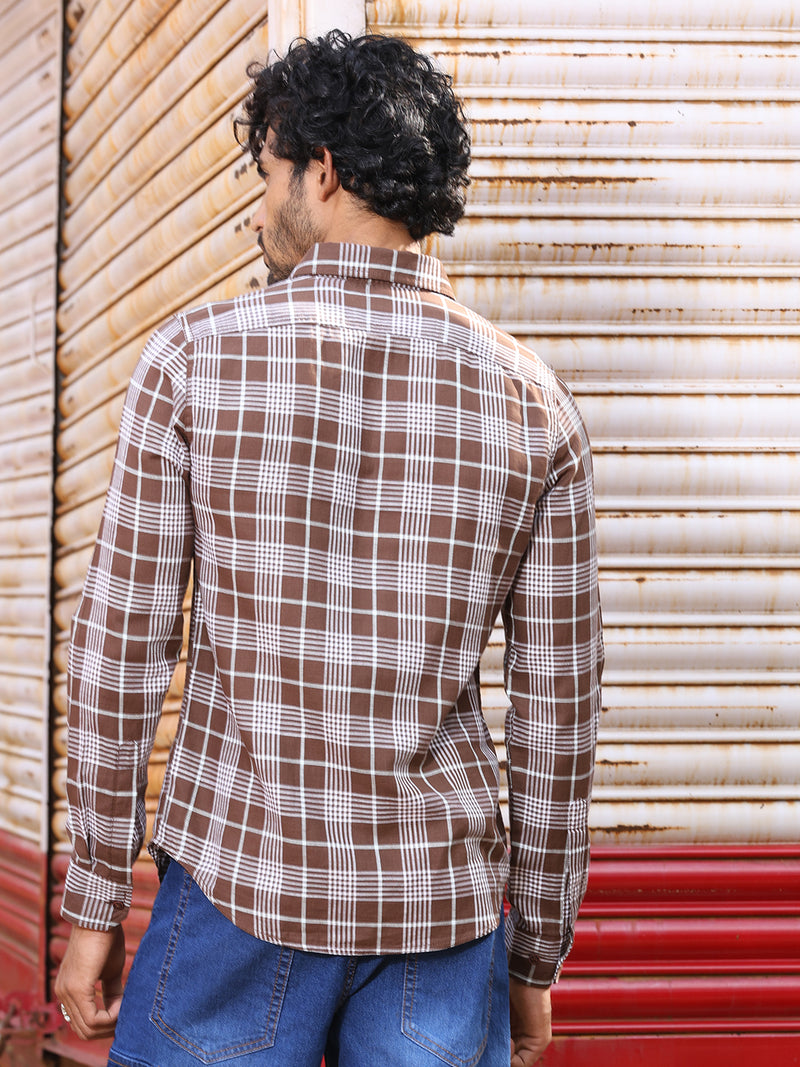Thomas Scott Men Slim Fit Tartan Checked Spread Collar Long Sleeves Cotton Casual Shirt