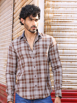 Thomas Scott Men Slim Fit Tartan Checked Spread Collar Long Sleeves Cotton Casual Shirt