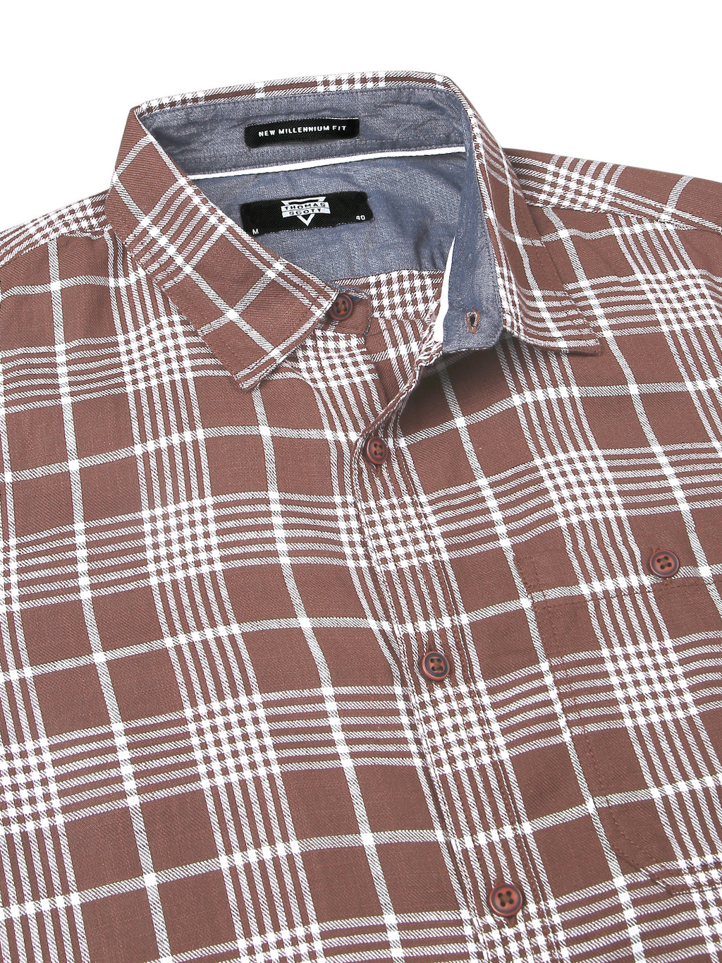 Thomas Scott Men Slim Fit Tartan Checked Spread Collar Long Sleeves Cotton Casual Shirt
