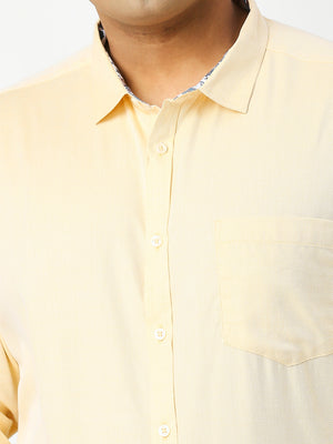 Yellow Plus Size Opaque Cotton Formal Shirt For Men