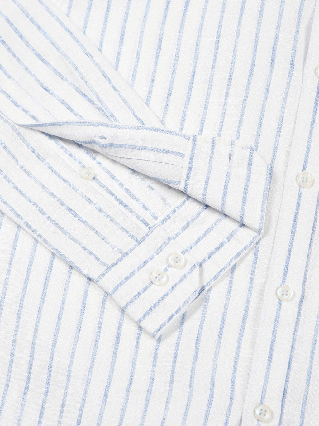 Blue Premium Slim Fit Striped Roll-Up Sleeves Linen Cotton Casual Shirt For Men