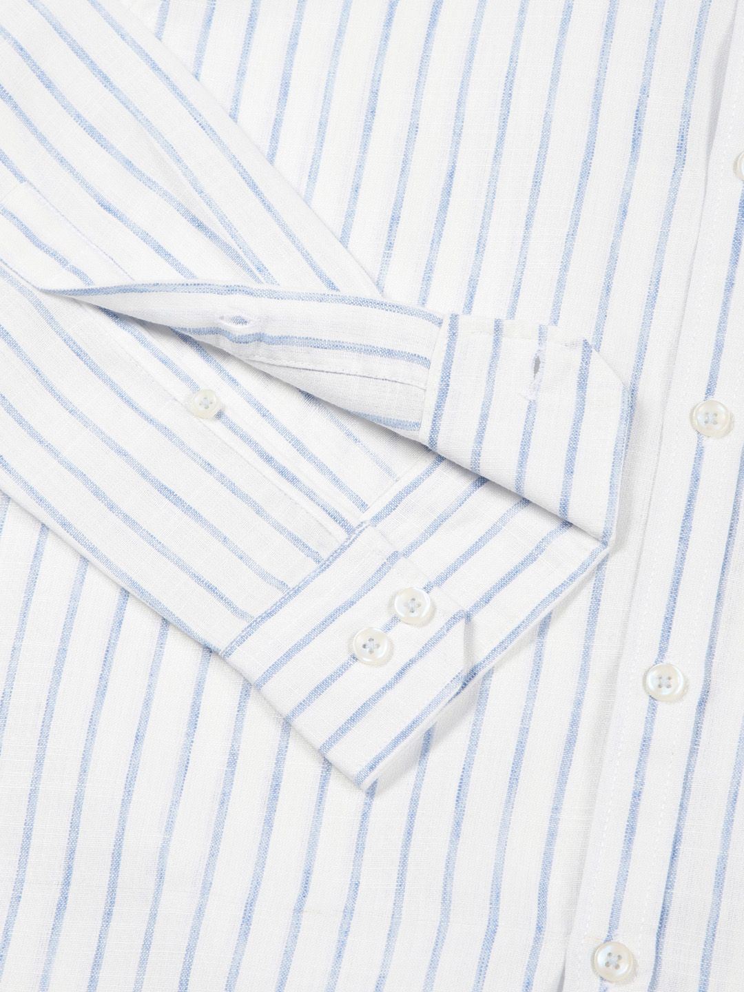 Blue Premium Slim Fit Striped Roll-Up Sleeves Linen Cotton Casual Shirt For Men
