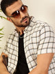 White Premium Slim Fit Windowpane Checked Casual Shirt For Men