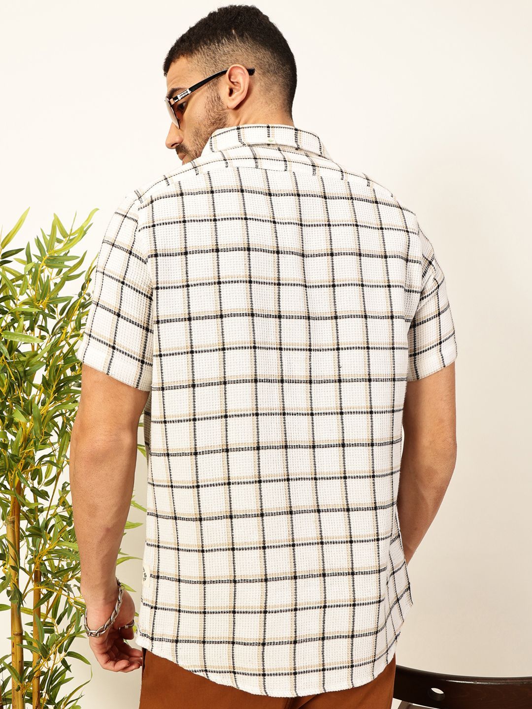 White Premium Slim Fit Windowpane Checked Casual Shirt For Men
