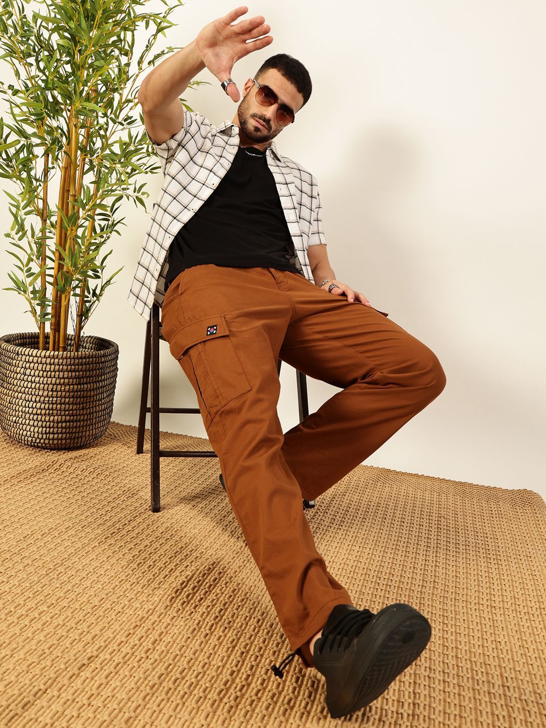 White Premium Slim Fit Windowpane Checked Casual Shirt For Men