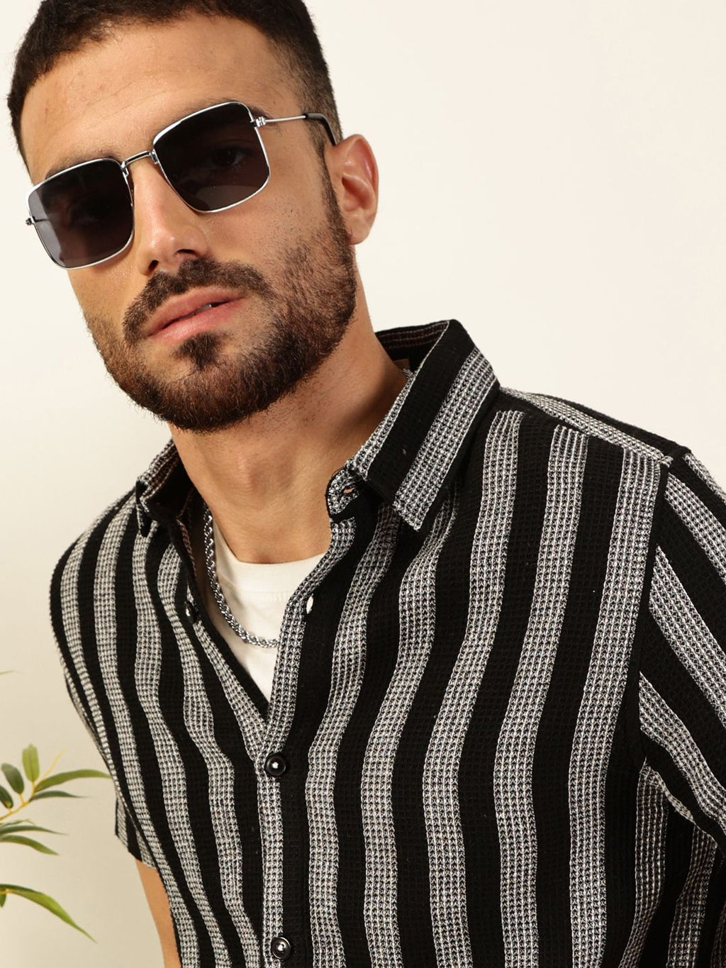 Black Premium Slim Fit Vertical Striped Casual Shirt For Men