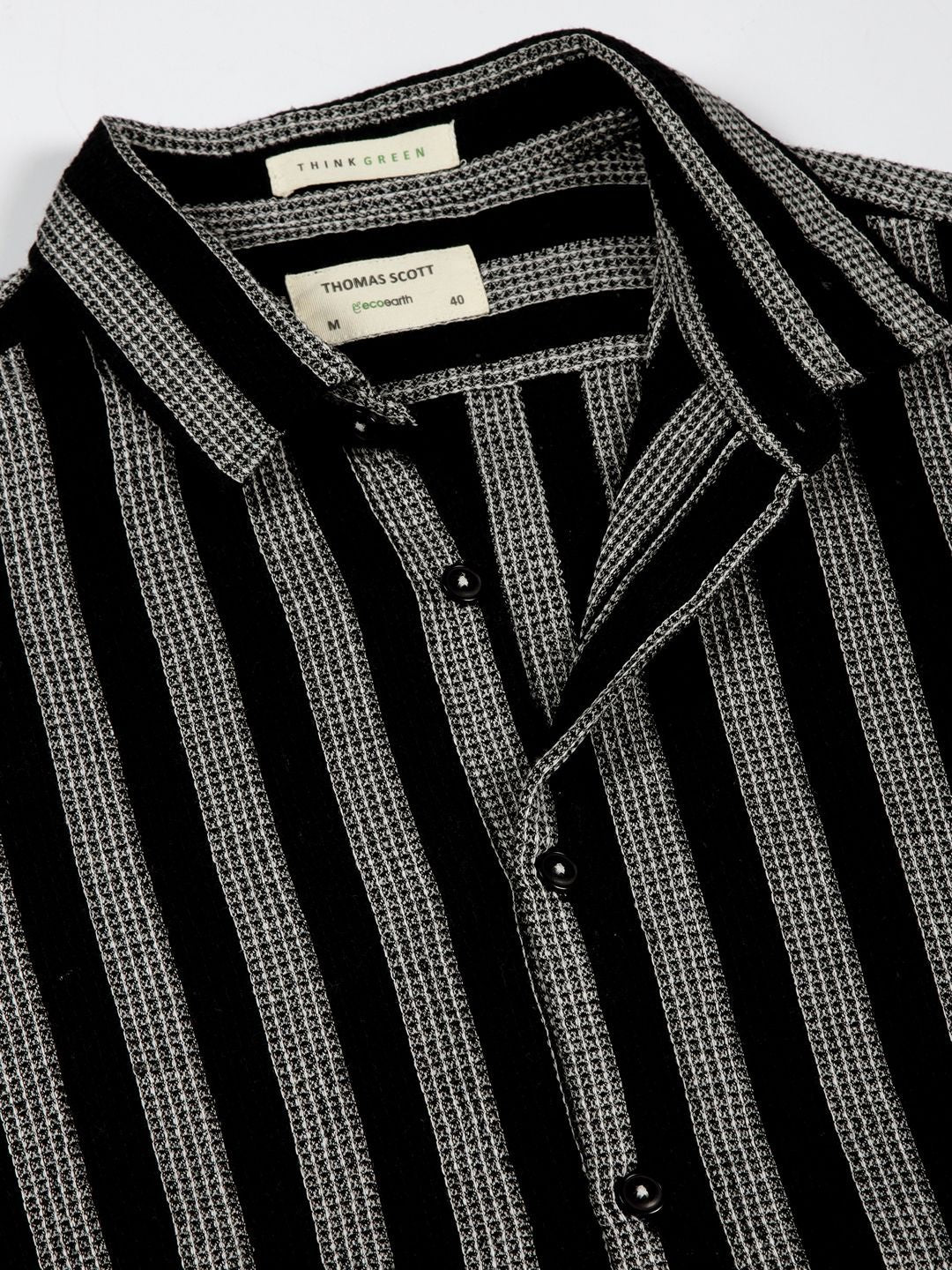 Black Premium Slim Fit Vertical Striped Casual Shirt For Men