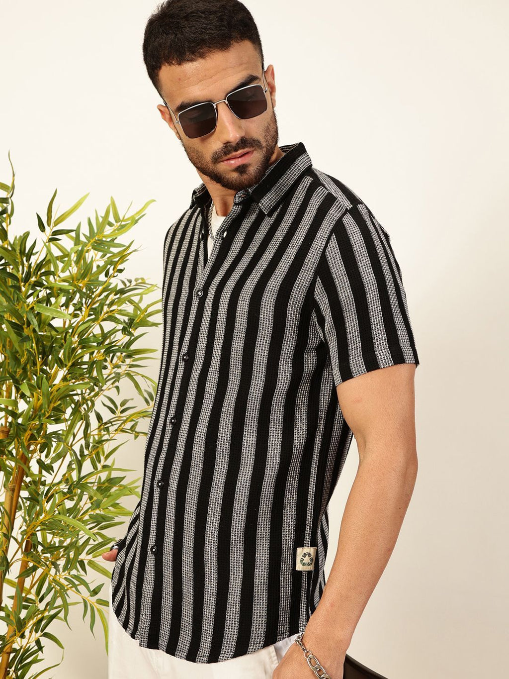 Black Premium Slim Fit Vertical Striped Casual Shirt For Men