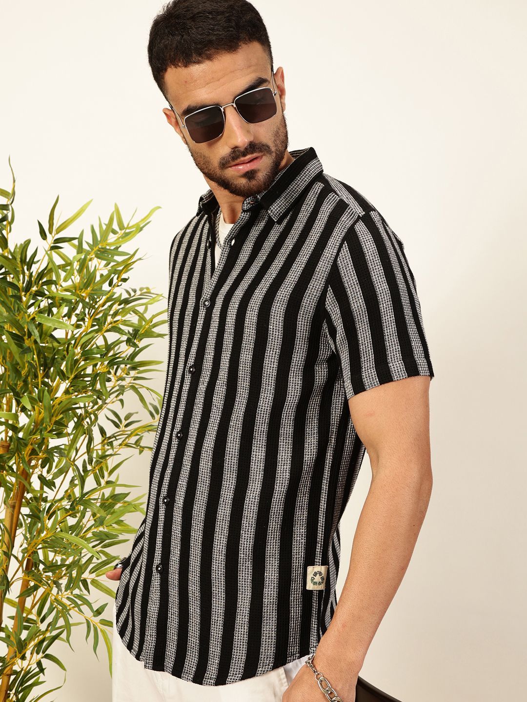 Black Premium Slim Fit Vertical Striped Casual Shirt For Men