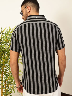 Black Premium Slim Fit Vertical Striped Casual Shirt For Men