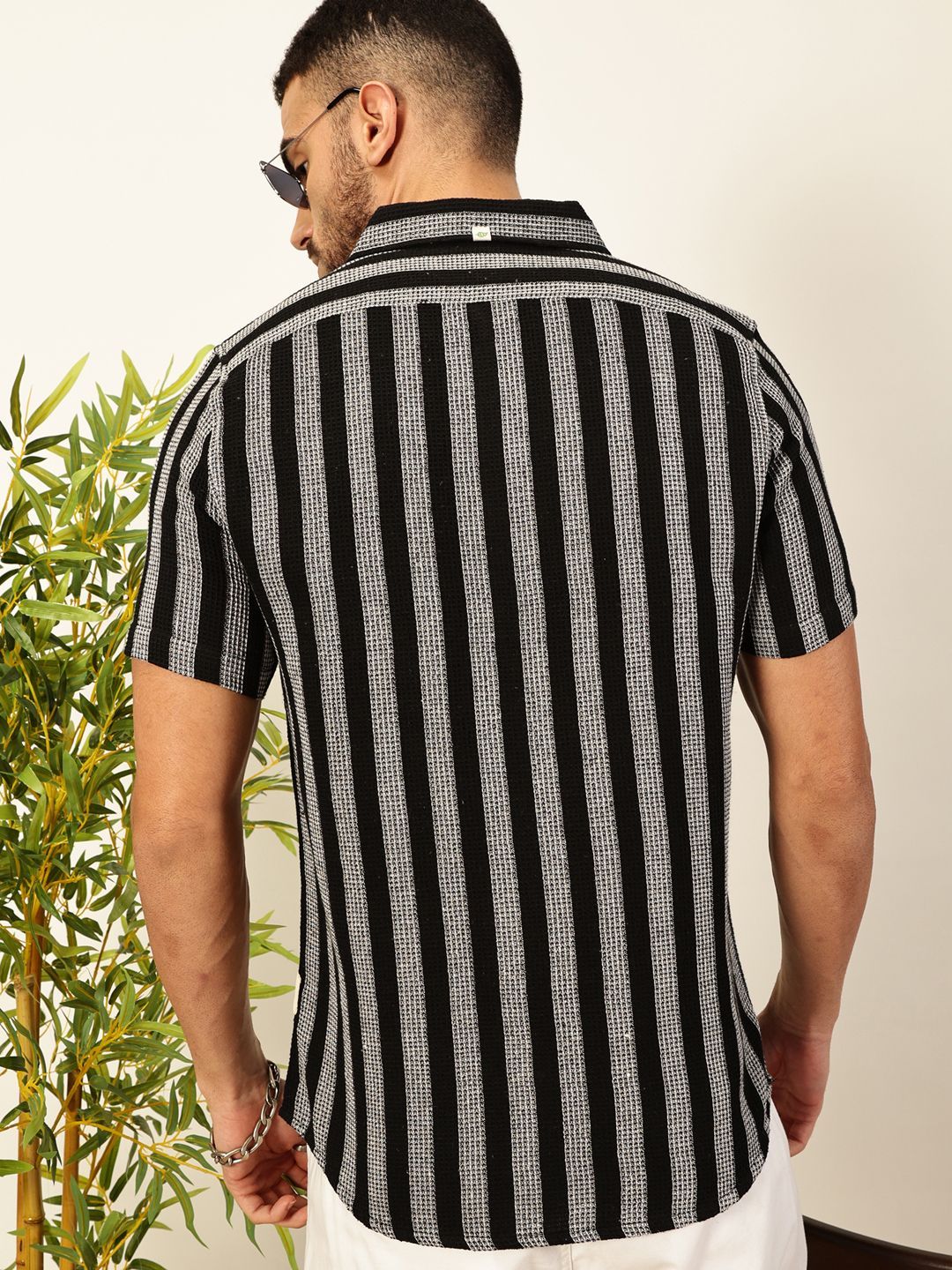Black Premium Slim Fit Vertical Striped Casual Shirt For Men