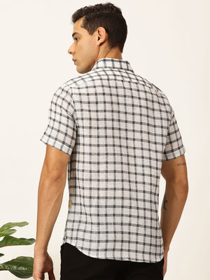 Black Premium Tartan Checks Checked Cotton & Linen Casual Shirt For Men