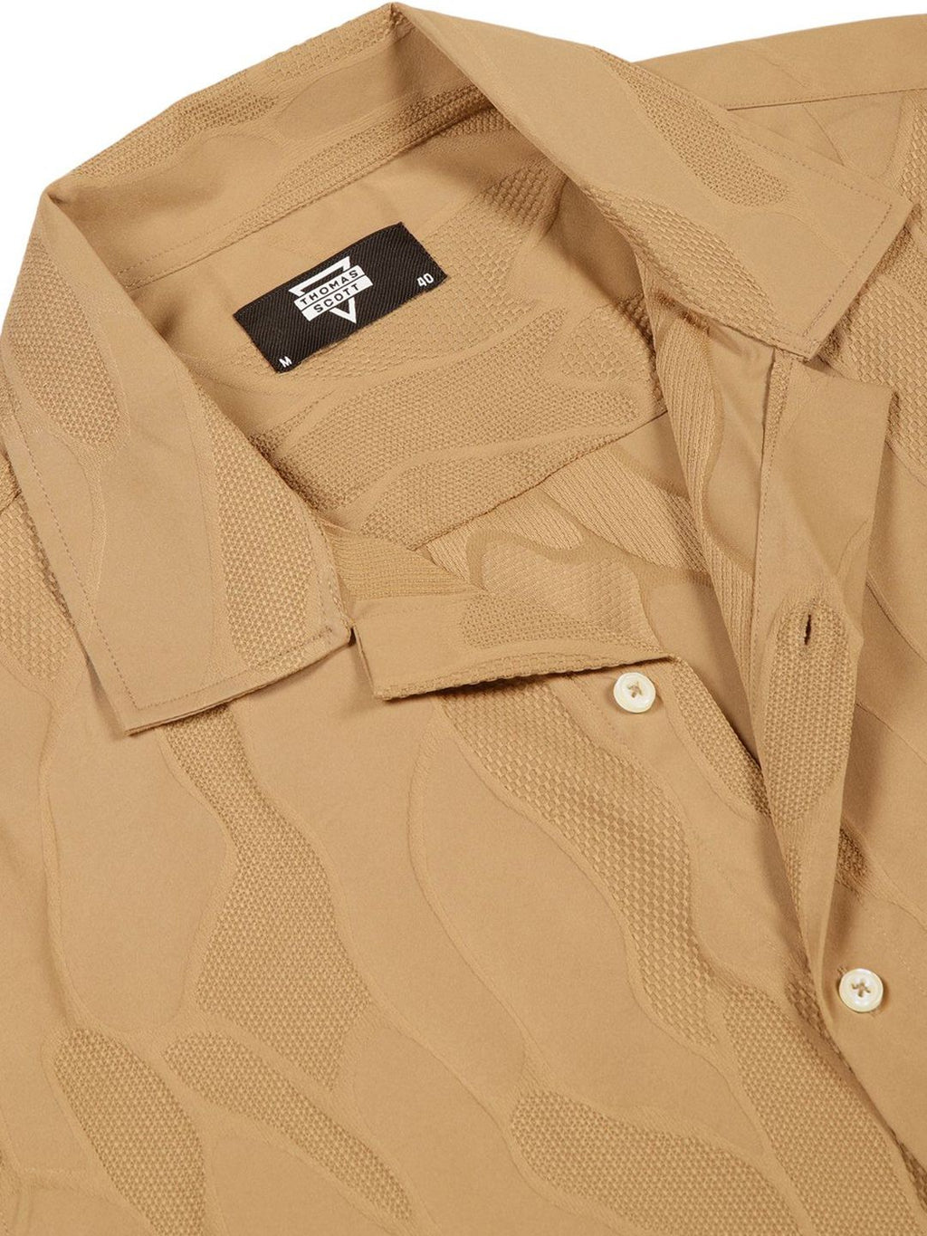 Beige Premium Slim Fit Self Design Textured Casual Shirt For Men