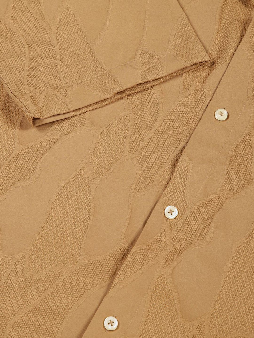 Beige Premium Slim Fit Self Design Textured Casual Shirt For Men