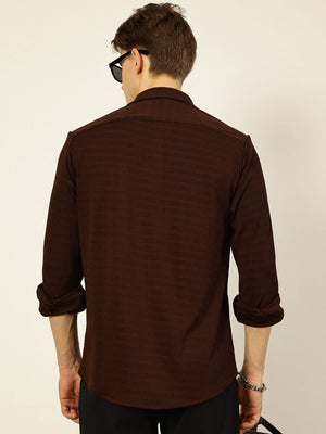 Thomas Scott Men Brown Premium Regular Fit Long Sleeves Spread Collar Textured Casual Shirt
