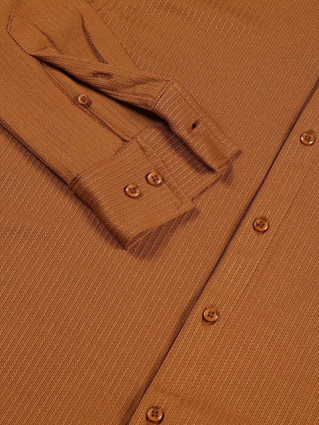 Brown Premium Slim Fit Vertical Stripes Textured Casual Shirt For Men