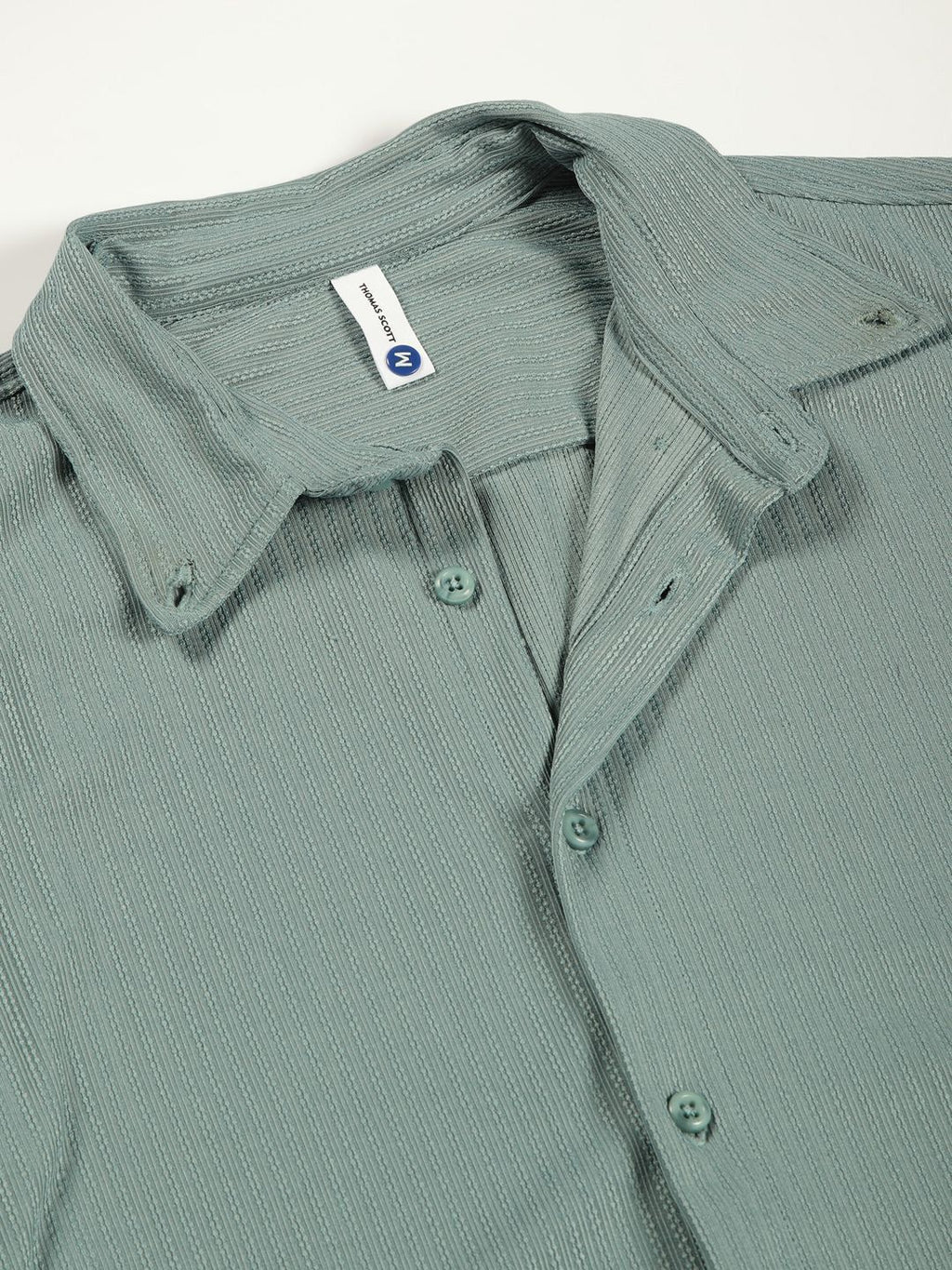 Sage Green Premium Slim Fit Vertical Stripes Textured Casual Shirt For Men