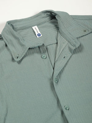 Sage Green Premium Slim Fit Vertical Stripes Textured Casual Shirt For Men
