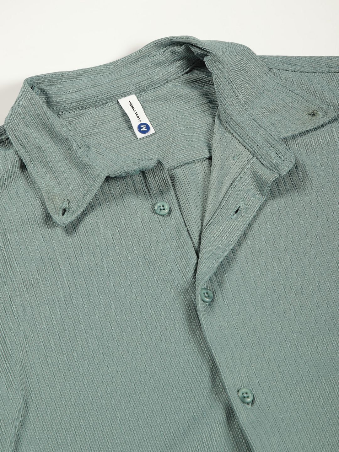 Sage Green Premium Slim Fit Vertical Stripes Textured Casual Shirt For Men