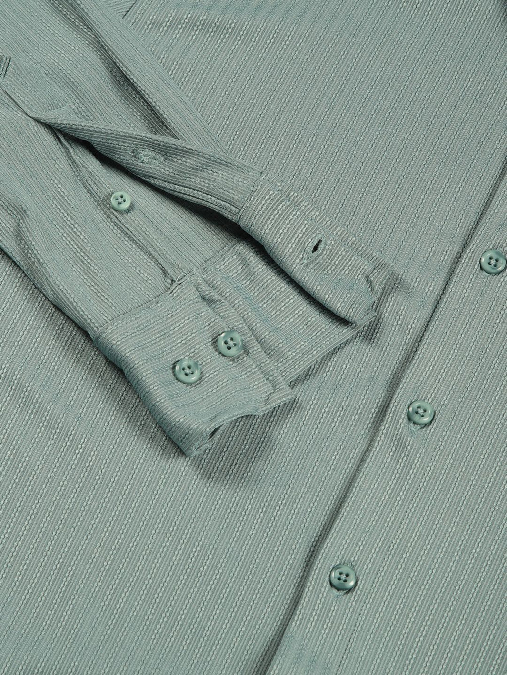 Sage Green Premium Slim Fit Vertical Stripes Textured Casual Shirt For Men