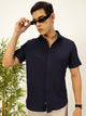Blue Premium Slim Fit Vertical Stripes Textured Casual Shirt For Men