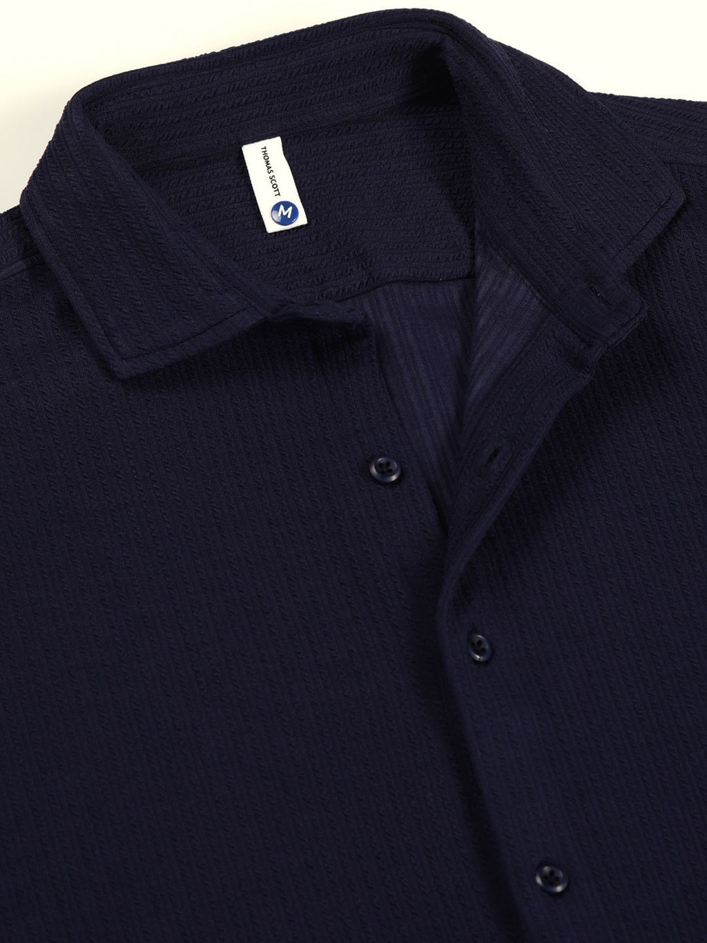 Blue Premium Slim Fit Vertical Stripes Textured Casual Shirt For Men