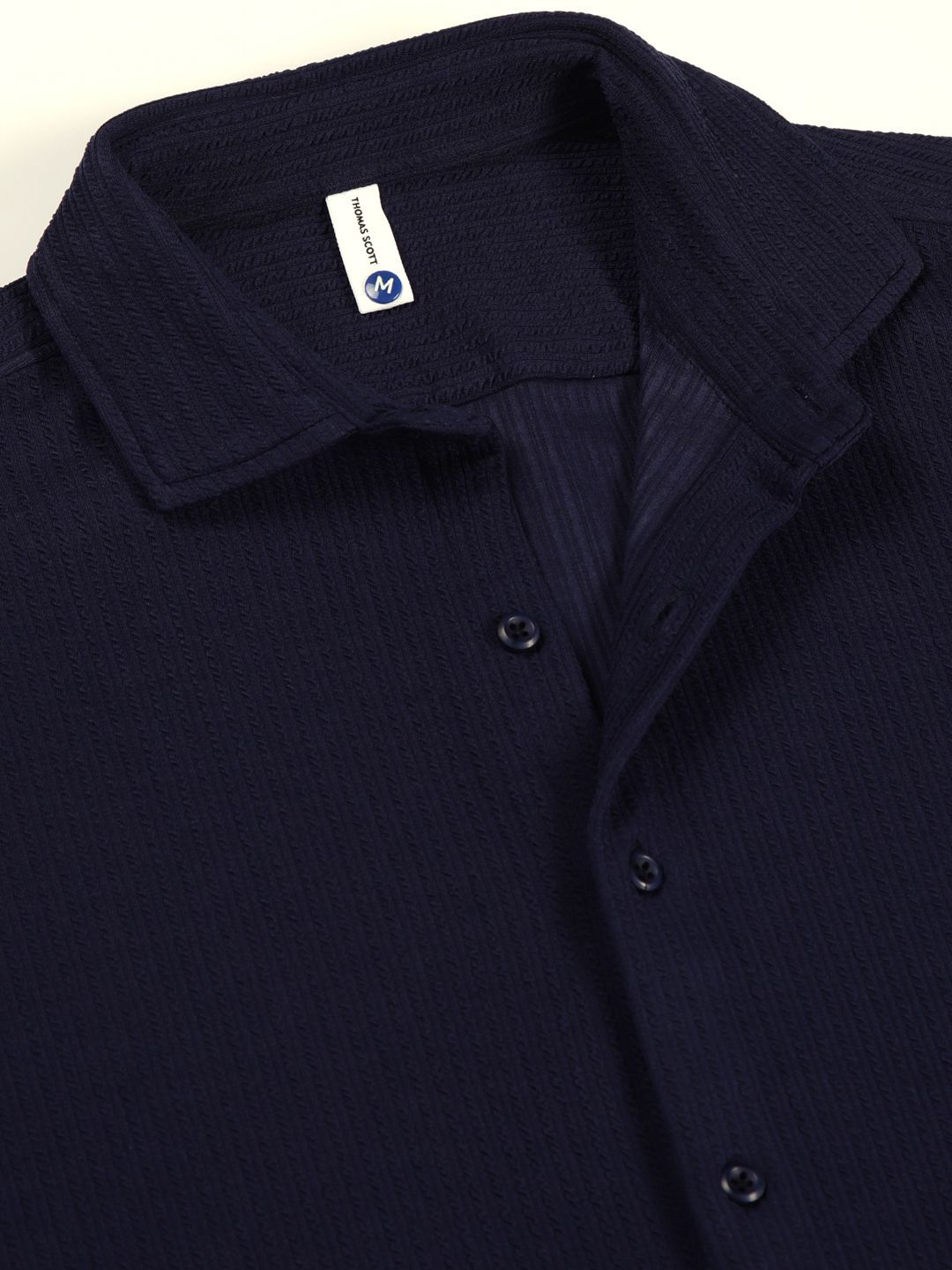 Blue Premium Slim Fit Vertical Stripes Textured Casual Shirt For Men