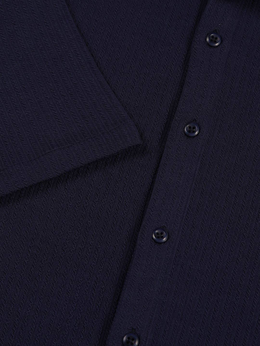 Blue Premium Slim Fit Vertical Stripes Textured Casual Shirt For Men