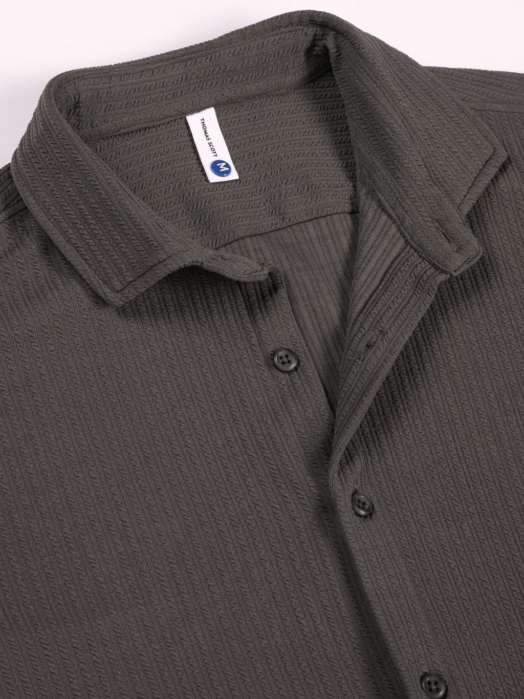 Grey Premium Slim Fit Vertical Stripes Textured Casual Shirt For Men