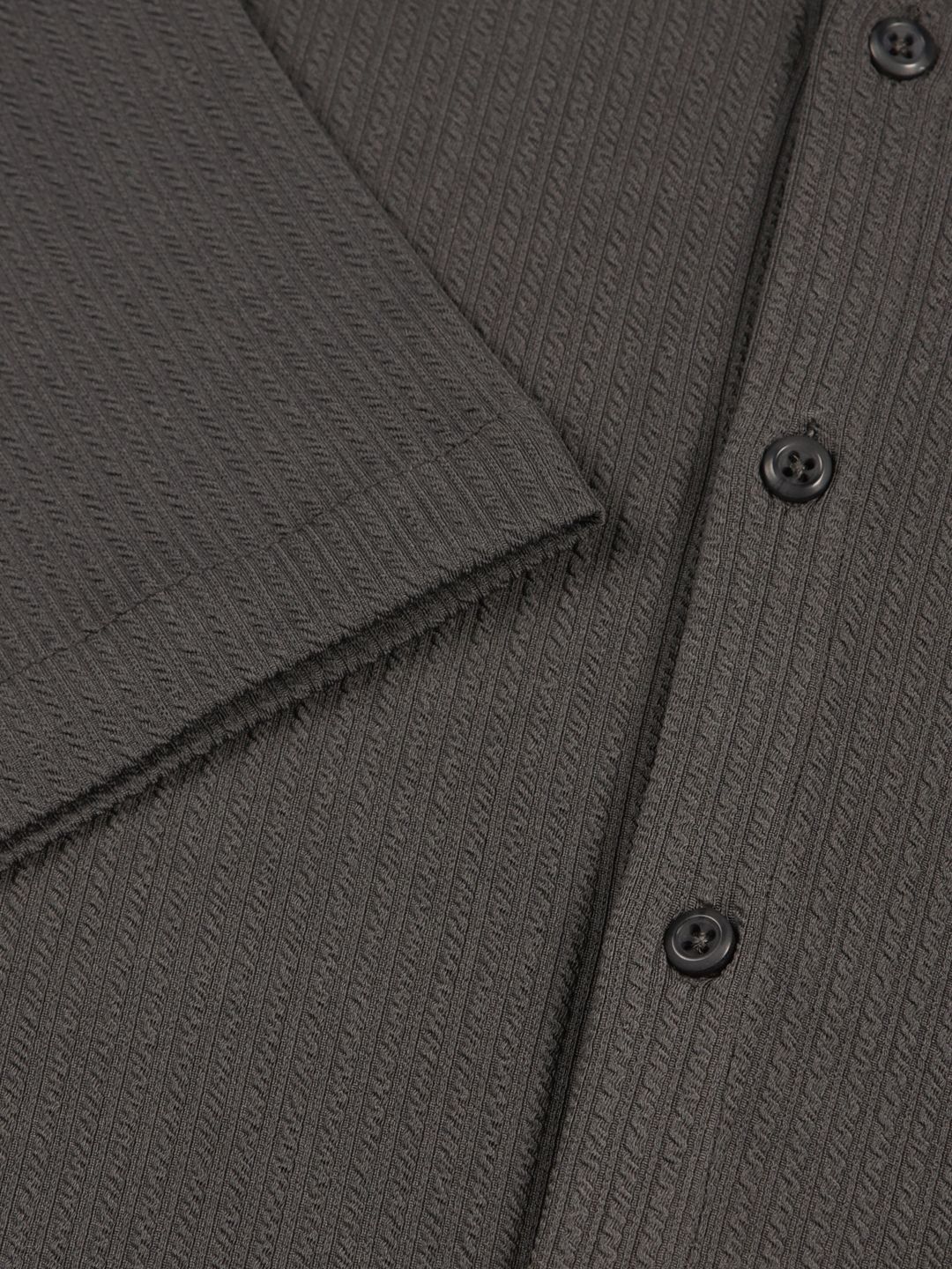 Grey Premium Slim Fit Vertical Stripes Textured Casual Shirt For Men