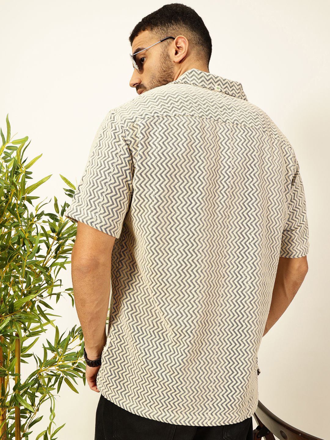 Black Vertical Stripes Striped Regular Fit Semi-Sheer Casual Crochet Shirt For Men
