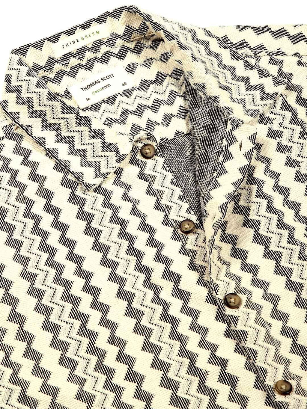Beige Self Design Chevron Cotton Regular Fit Semi-Sheer Casual Crochet Shirt For Men
