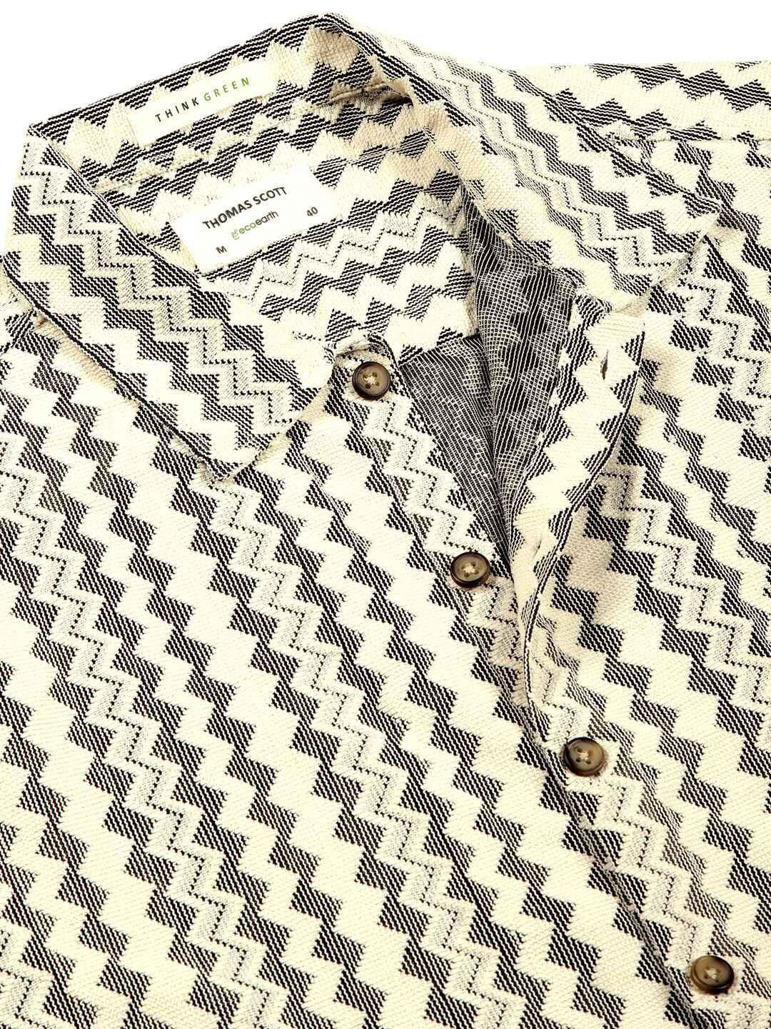 Beige Self Design Chevron Cotton Regular Fit Semi-Sheer Casual Crochet Shirt For Men