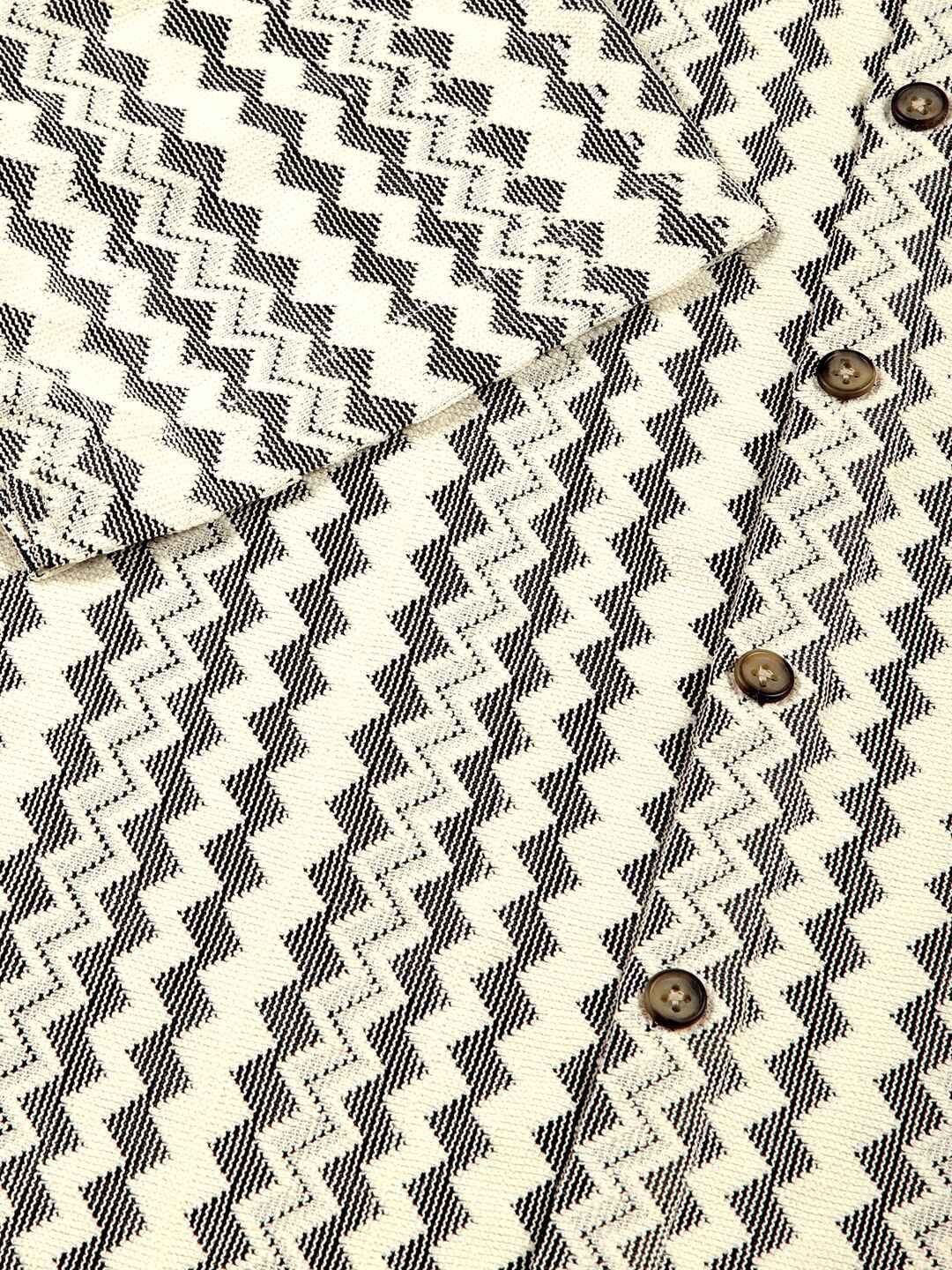 Beige Self Design Chevron Cotton Regular Fit Semi-Sheer Casual Crochet Shirt For Men
