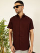 Maroon Premium Short Sleeves Regular Fit Spread Collar Textured Casual Shirt For Men
