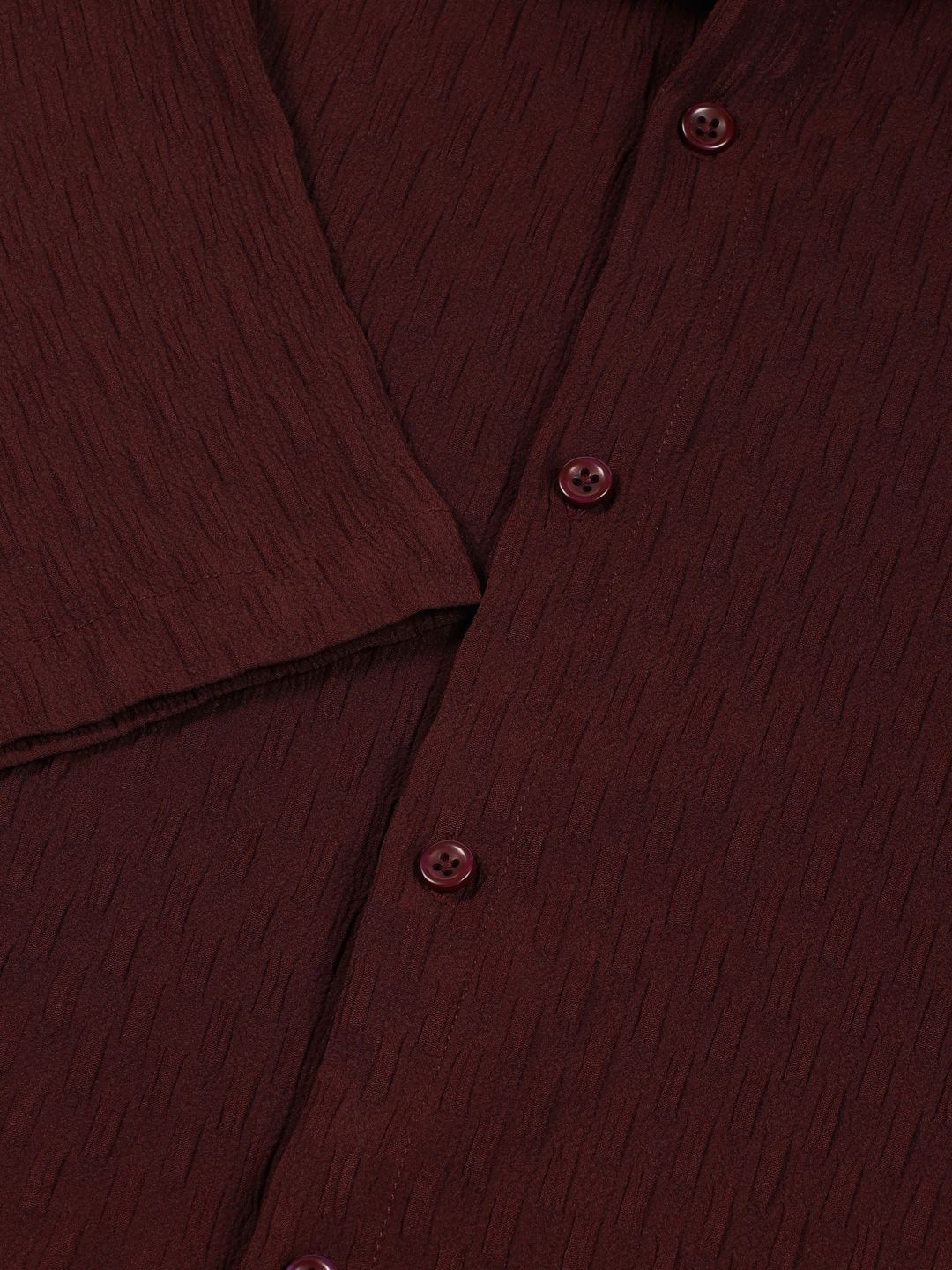 Maroon Premium Short Sleeves Regular Fit Spread Collar Textured Casual Shirt For Men